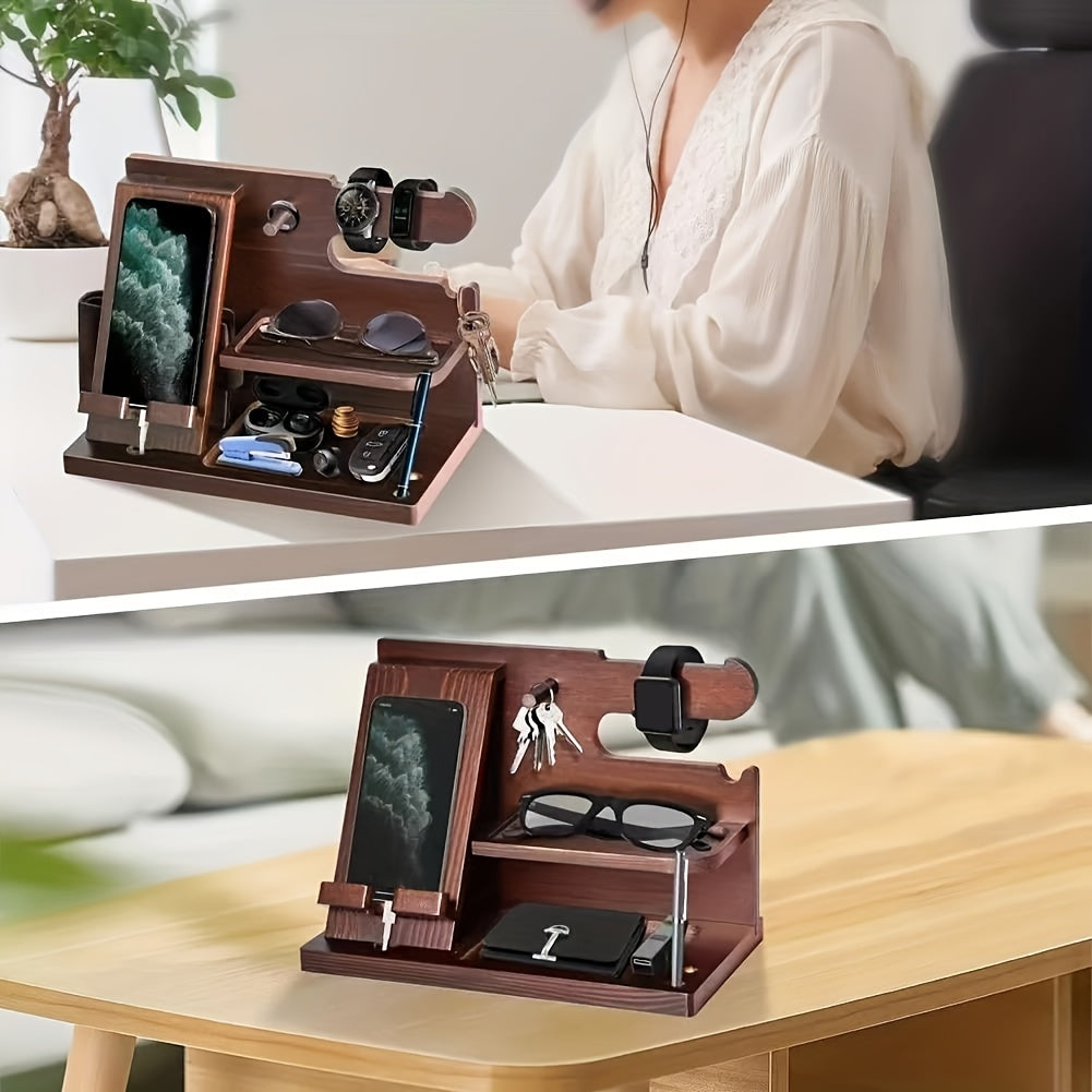 Wooden Desk Organizer Phone Docking Station Stand
